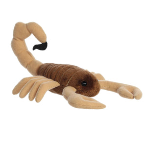 Aurora Sol Scorpion: a cuddly plush with curved tail, pincers, and black eyes—cute and educational for all ages.