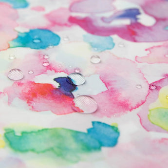 Close-up of water droplets on Bumkins Wet/Dry Bag: Watercolor.