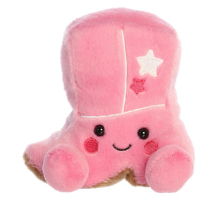 Aurora's Palm Pals- Kate Cowboy Boot is a plush pink boot toy with embroidered stars, a cute smiley face, and rosy cheeks.