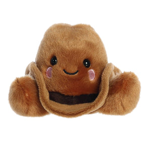 Aurora Palm Pals- Orville Cowboy Hat: a cute brown dumpling plush with pink cheeks, embroidered eyes, and a tiny cowboy hat.