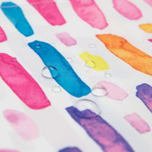 Load image into Gallery viewer, Close-up of water droplets on a Bumkins Reusable Snack Bag, Small 2-Pack: Watercolor &amp; Brush Strokes.
