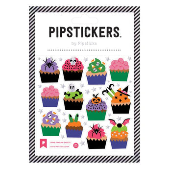 Pipsticks Spine-Tingling Sweets stickers feature holographic foil with bats, pumpkins, and spooky Halloween decorations.