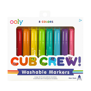 Cub Crew Washable Markers: colorful markers in a white box with colorful text "ooly 8 colors Cub Crew! Washable Markers."