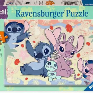 35 Piece Puzzle, Disney Stitch: teal box with cartoon character illustrations; text Disney Stitch Ravensburger Puzzle 3+ 35."