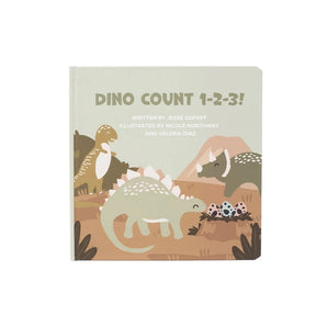Cover of Dino Count 123 Board Book: Written by Jesse Seifert, Illustrated by Nicole Northway and Valeria Diaz with dinosaur illustrations.