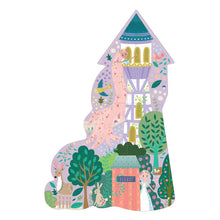 Load image into Gallery viewer, The 20 Piece Puzzle by Floss and Rock features a fairy tale princess tower with trees and animals, reminiscent of chunky puzzle pieces.

