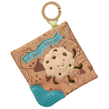 Load image into Gallery viewer, Mary Meyers Crinkle Teether, Cookie design: smiling face, crinkle texture, teething area. Banner: So Sweet I Squeak!.
