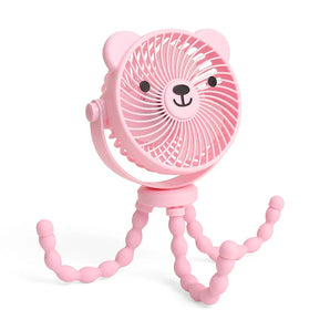 Itzy Ritzy Itzy Breeze Stroller Fan in pink—cute bear face, flexible beaded legs; the ideal stroller accessory for your baby.