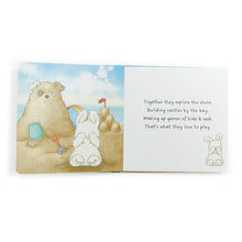 Load image into Gallery viewer, Inside of Best Friends Indeed Board Book with illustration of bunny on a beach and story text.
