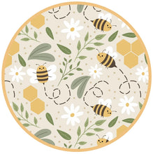 Load image into Gallery viewer, Emerson and Friends Sundress in Happy Honey Bees features a soft bamboo design with bees, flowers, leaves, and honeycomb on beige.
