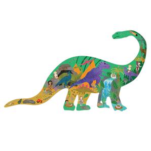 The Floss and Rock 80 Piece Puzzle: Dinosaur features a colorful jungle scene with animals and explorers for a fun adventure.