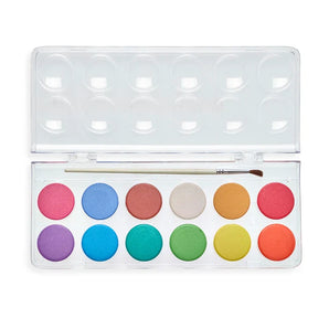 Discover OOLYs Pearlescent Watercolor Gift Set with 12 vibrant colors and brush, all encased in a clear plastic case. Perfect for projects!.