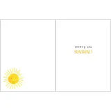 Gina B Designs Card, Smiling Sun with a smiling yellow sun on the left, the text sending you SUNSHINE! on the right, and an envelope.