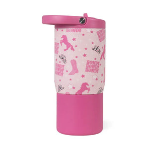HydroJug Kids- Cowgirl 14oz Sport Water Bottle: cowgirl boots, horses, stars, leak-proof flip straw & triple-wall insulation.