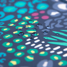 Load image into Gallery viewer, Close-up of water droplets on Bumkins Reusable Snack Bag, Small 2-Pack: Jungle &amp; Animal Prints.
