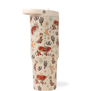 HydroJug Rodeo 32oz sport water bottle with southwestern design, leak-proof flip straw, and triple-wall insulation for freshness.