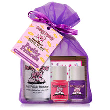 Load image into Gallery viewer, Piggy Paint Gift Set Pretty Princess: Includes pink &amp; purple Kid-safe, non-toxic polish &amp; remover in a cartoon pig purple gift bag.
