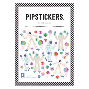 Pipsticks Stickers, Yeti For Snow sheet features colorful yetis, snowflakes, ice cream cones, and holographic silver foil.