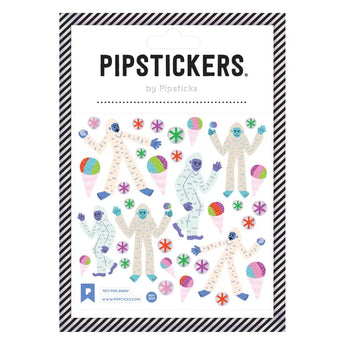 Pipsticks Stickers, Yeti For Snow sheet features colorful yetis, snowflakes, ice cream cones, and holographic silver foil.