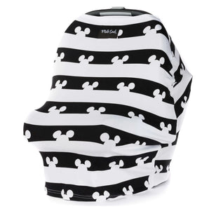The Milk Snob Mickey Mouse cover features stripes and mouse ears, ideal for nursing and as a car seat cover.