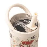 HydroJug Rodeo 32 oz sport water bottle: cream, animal prints, handle, leak-proof flip straw, clear lid, and raised straw.
