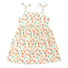Load image into Gallery viewer, Emerson and Friends Sandy Seashells sundress features tie straps and a gathered waist for a breezy beachy look.
