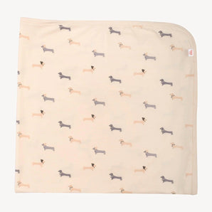The Magnetic Me Beenie Von Weinie Blanket features dachshund prints in brown/gray—ideal for car seats or cribs.