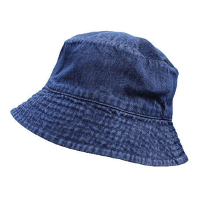 Denim Bucket Hat: dark navy blue bucket hat; made of 100% organic cotton.
