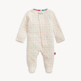 Magnetic Me Footie Heart & Bow: a cream organic cotton sleeper with pink bow print and colorful strip, by Magnetic Me.