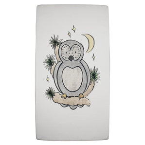 Organic Crib Sheets, Owl Hoo?: 100% organic gray cotton sheets with an owl and cactus illustration.