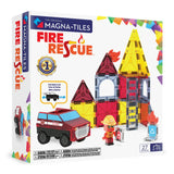 Magna-Tiles Fire Rescue: white box with photo of red & yellow fire station magnetic tile toys. Text "The Original Magna-Tiles Fire Rescue."