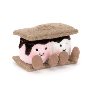Jellycat Amuseables S'mores: Plush marshmallows with smiles between graham crackers and chocolate—a cuddly treat from Jellycat!.