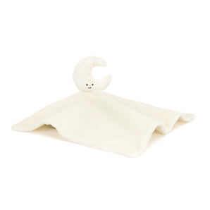 Jellycat Soother Amuseables Moon: Cream blanket with plush smiling moon—an adorable newborn gift from Jellycat.