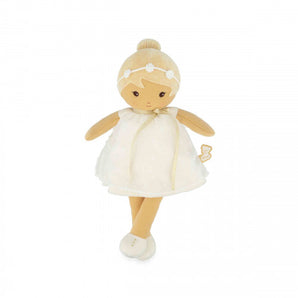 Tendresse, Daphne Doll Large: a soft fabric doll with a tan complexion, white dress, and flower headband; a perfect first best friend.