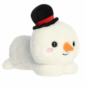 Add holiday charm with the Aurora Too Cute Sloan Snowman—plush toy with a carrot nose, blush cheeks, and a black top hat.