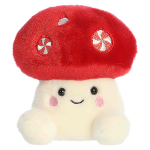 Aurora Palm Pals- Tim Peppermint Mushroom: plush toy with red cap, white spots, smiley face, and pink cheeks.