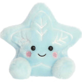 Aurora Palm Pals- Lumi Snow Star: Plush blue star with a smile, pink cheeks, leaf accents, and two fuzzy pom-poms at the base.