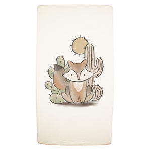 Organic Crib Sheets, Little Fox: 100% organic beige cotton sheets with a fox and cactus illustration.