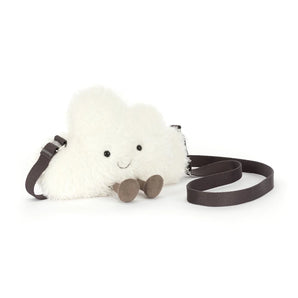 Jellycat Bag Amuseables Stratto Cloud: cute white cloud with a smile, tiny feet & dark strap—great gift for playful design fans!.