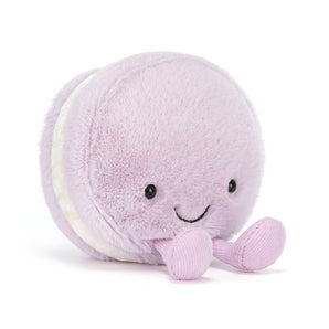 Meet Jellycat’s Amuseables May Macaron—a smiling collectible plush with dangling legs, perfect for Paris macaron fans!.
