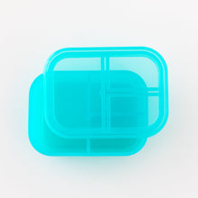 Load image into Gallery viewer, Top down view of Bumkins Silicone Bento Box 3 Section: Blue Jelly on a white background.
