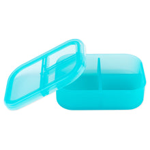 Load image into Gallery viewer, Bumkins Silicone Bento Box 3 Section: Blue Jelly, with 3 sections and leak-resistant lid, is made with LFGB-grade silicone.

