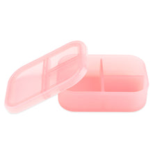 Load image into Gallery viewer, Bumkins Silicone Bento Box 3 Section: Pink Jelly is a pink lunchbox with a leak-resistant lid and three compartments for meal prep.
