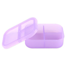 Load image into Gallery viewer, Bumkins Silicone Bento Box 3 Section: Purple Jelly features 3 sections &amp; a leak-resistant lid, made with LFGB-grade silicone.

