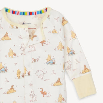 Magnetic Mes Magnetic, Coverall Moments w/Friends features a Winnie the Pooh pattern on eco-friendly TENCEL™ modal.