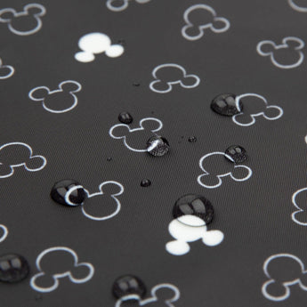 Close-up of water droplets on Bumkins Wet Bag: Mickey Mouse Icon Black + White.