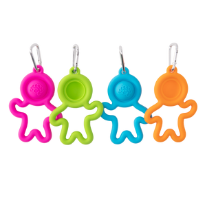 Lil Dimpl Keychain by Fat Brain Toy Co has four silicone holders with hooks in pink, green, blue, and orange resembling stick figures!.