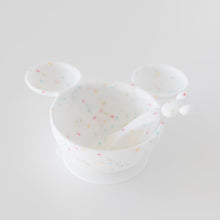 Load image into Gallery viewer, Bumkins Silicone First Feeding Set: Mickey Mouse Vanilla Sprinkle rests on a white background.
