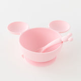 Bumkins Silicone First Feeding Set: Minnie Mouse Light Pink rests on a white background.