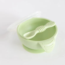 Load image into Gallery viewer, Bumkins Silicone First Feeding Set: Sage sits on a white background.

